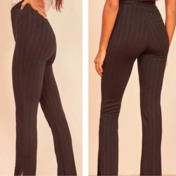 Reformation Largo side slit high Rise metallic pants in gray and black - Picture 2 of 12